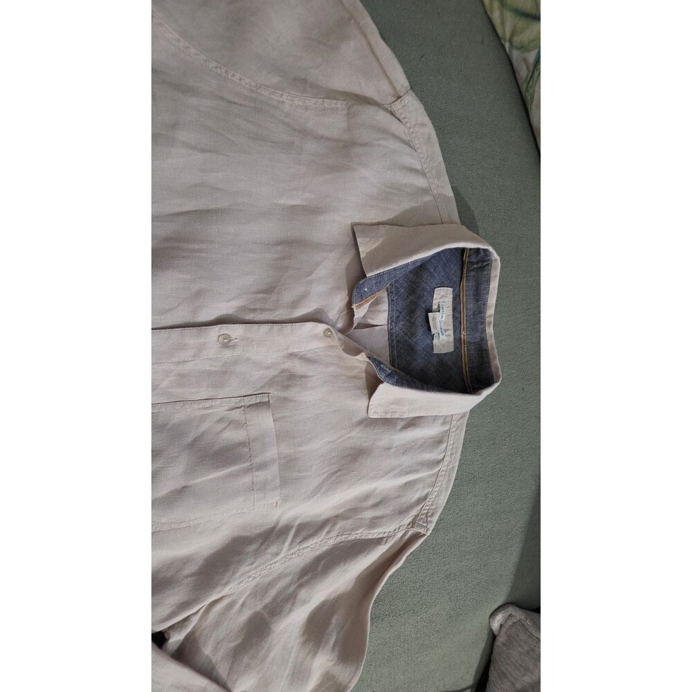 Carbon2Cobalt Shirt Mens Large 100% Linen Beige Long Sleeve Coastal Button Front - Picture 9 of 9